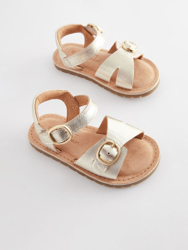 Gold Wide Fit (G) Leather Buckle Sandals