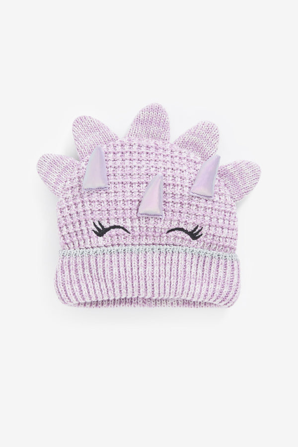 Lilac Purple 3D Dino Beanie Hat (3mths-6yrs)