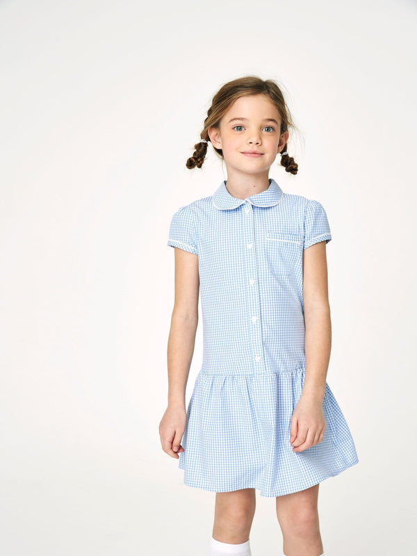 Blue Cotton Rich Drop Waist Gingham School Dress (3-14yrs)