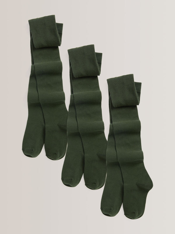 Green Regular Length 3 Pack Cotton Rich School Tights