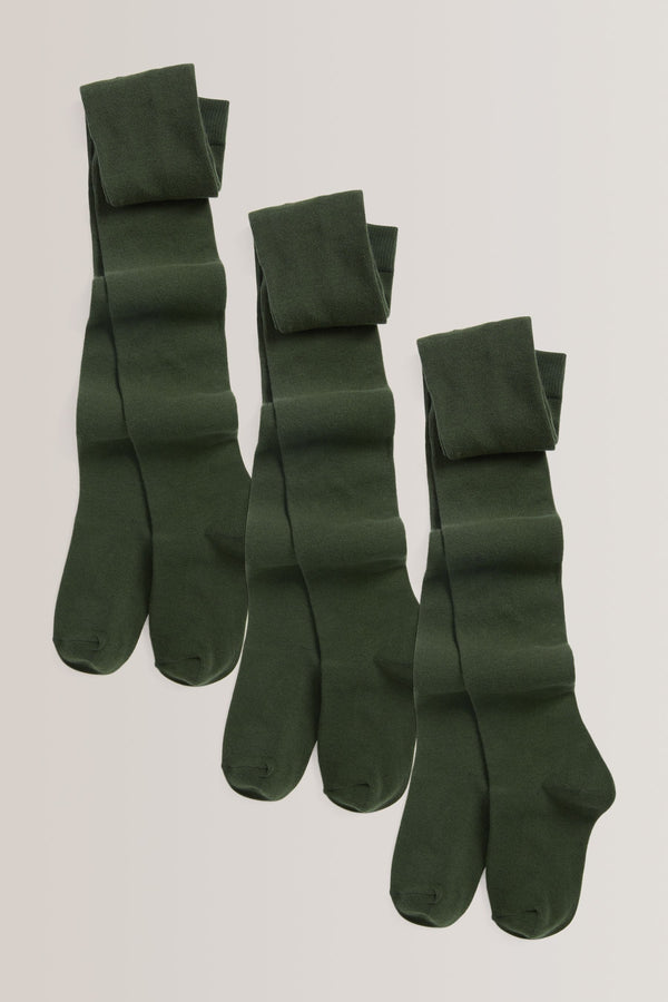 Green Regular Length 3 Pack Cotton Rich School Tights