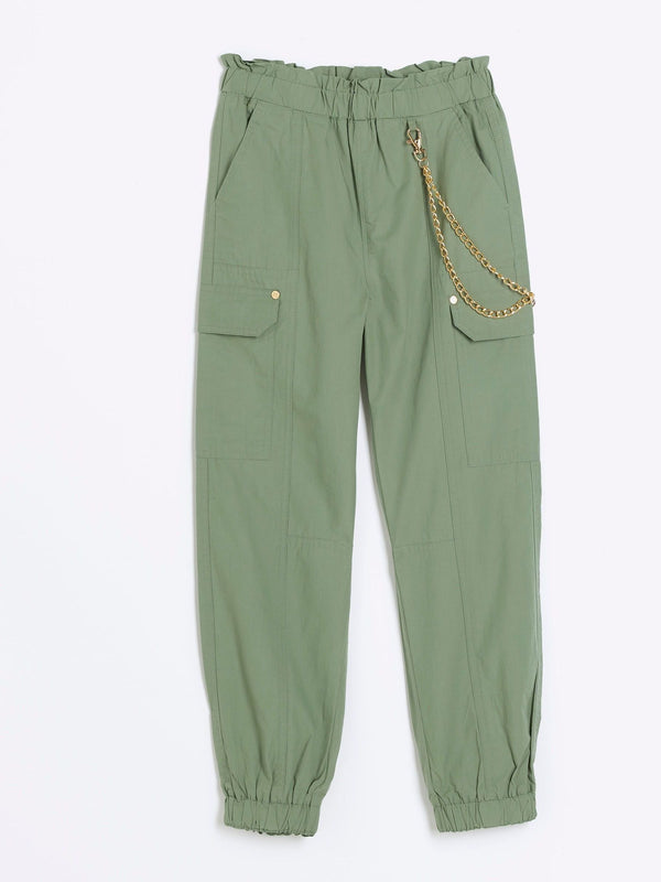 River Island Green Girls Trim Detail Cargo 100% Cotton Trousers