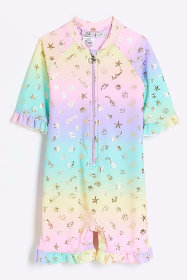 River Island Girls Rainbow Shell Rashsuit