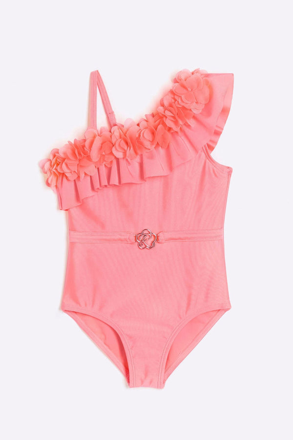 Pink Chrome River Island Girls Floral Swimsuit