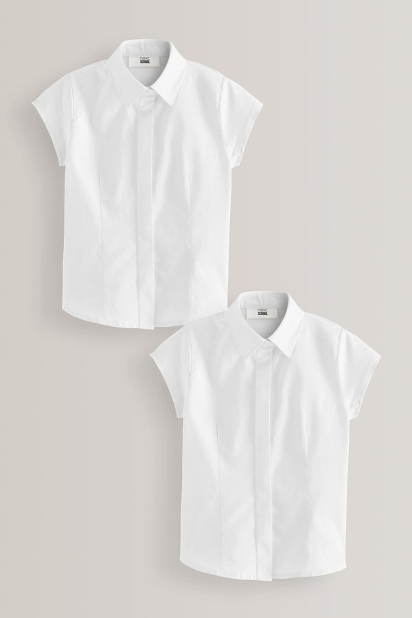 White Fitted Cap Sleeve Cotton Rich Stretch Premium School Shirts 2 Pack (3-18yrs)