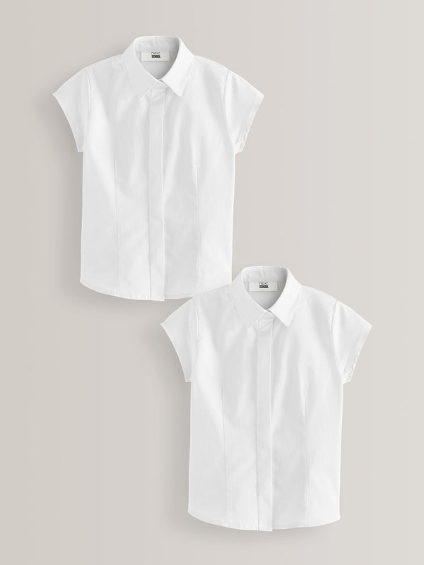 White Fitted Cap Sleeve Cotton Rich Stretch Premium School Shirts 2 Pack (3-18yrs)