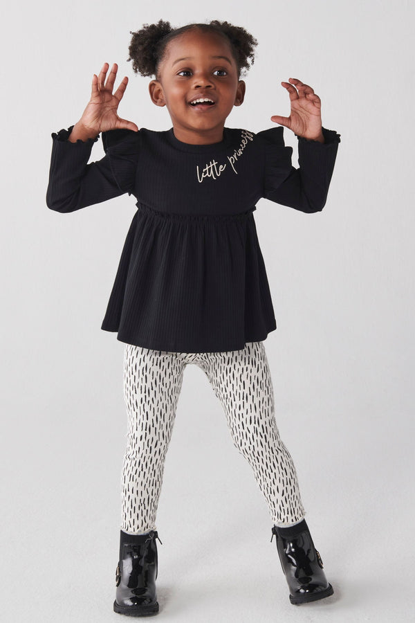 River Island Black Mini Girls Peplum Rib T-Shirt