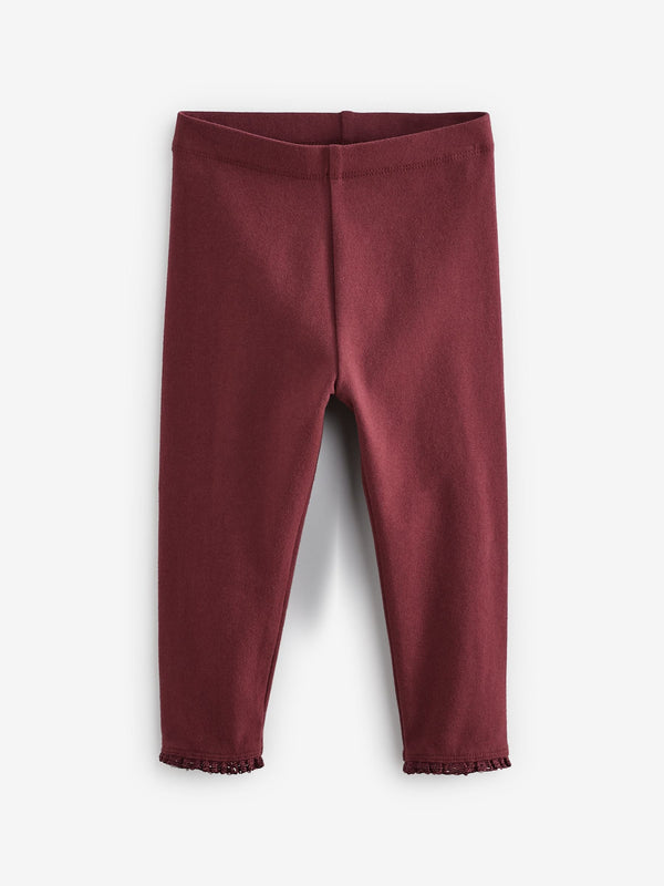 Burgundy Red Lace Trim Leggings (3mths-7yrs)