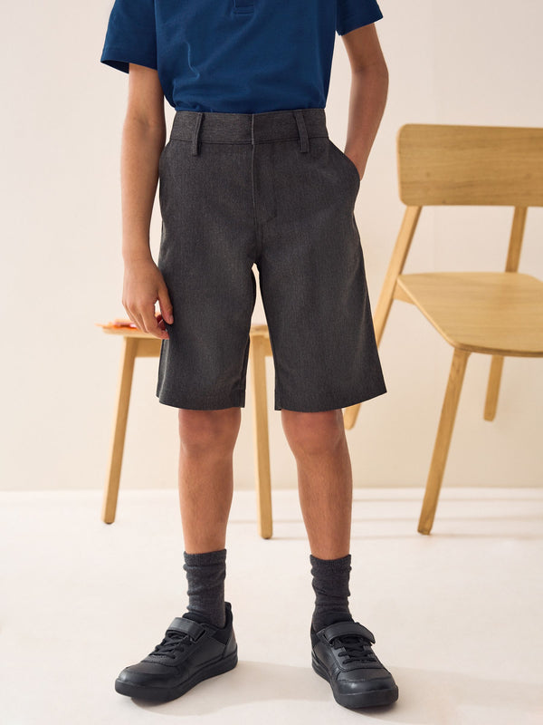 Grey Regular Waist Flat Front School Shorts (3-14yrs)