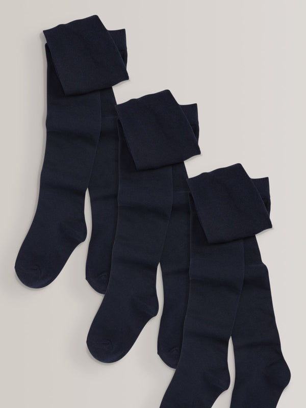 Navy Blue Regular Length 3 Pack Cotton Rich School Tights