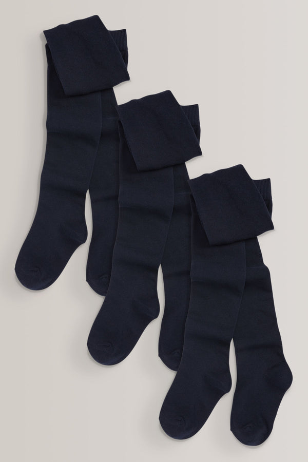 Navy Blue Regular Length 3 Pack Cotton Rich School Tights