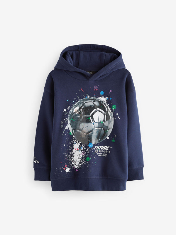 Navy Football Drippy Smile Graphic Hoodie (3-16yrs)