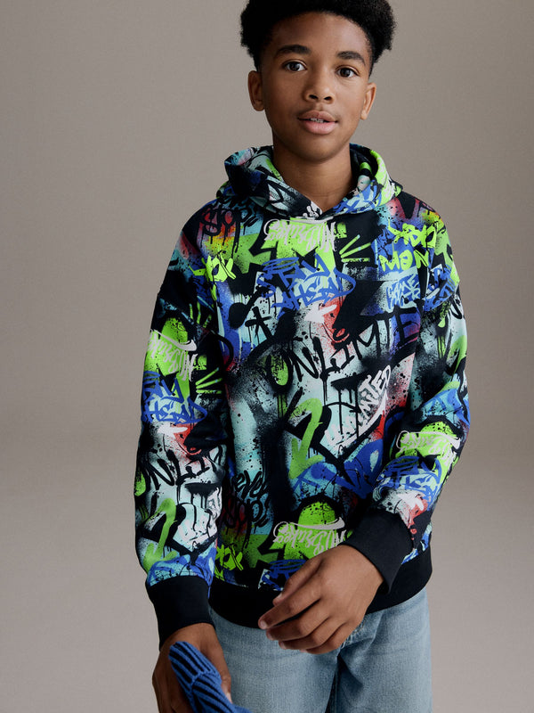 Multi 100% Cotton Graffiti Print Hoodie (3-16yrs)