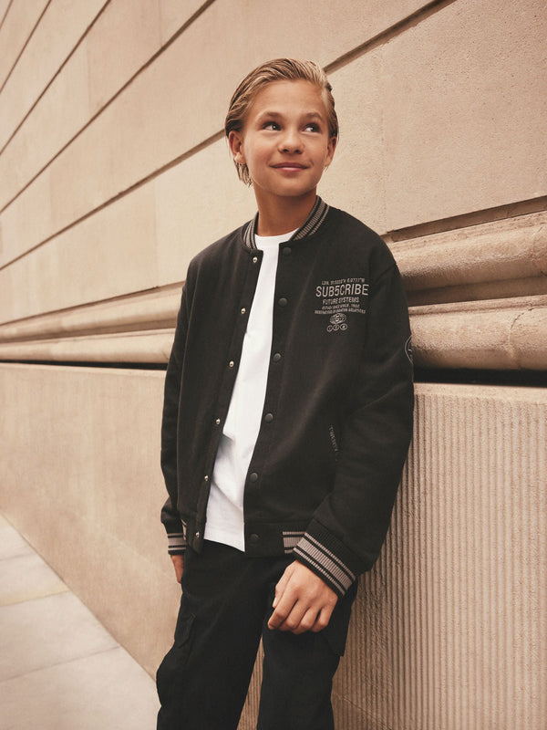 Black Subscribe Varsity Bomber Jacket (3-16yrs)