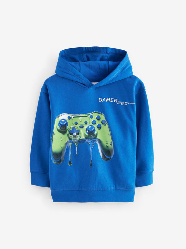 Cobalt Blue Controller Drippy Smile Graphic Hoodie (3-16yrs)