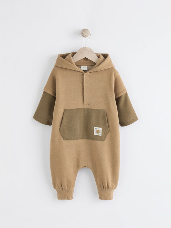 Khaki Green Sweat Hooded Baby Romper