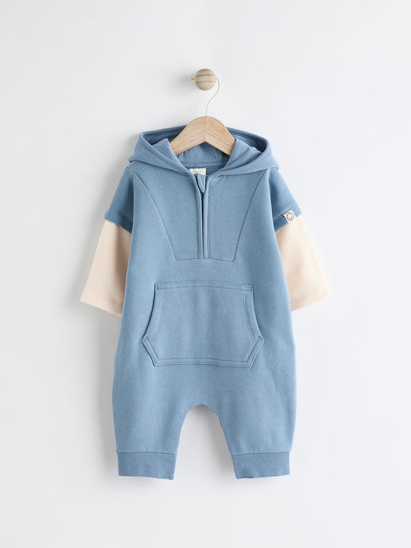 Blue Sweat Hooded Baby Romper