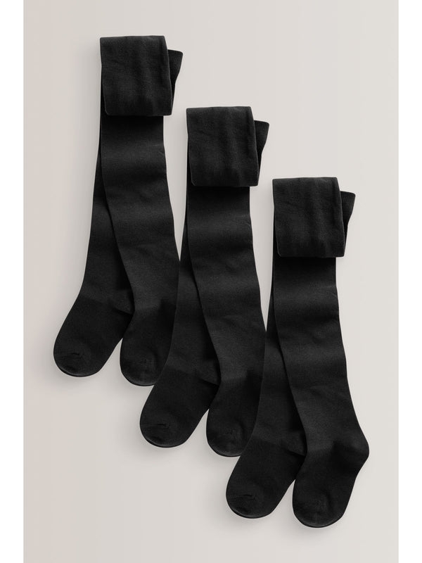 Black Regular Length 3 Pack Cotton Rich School Tights