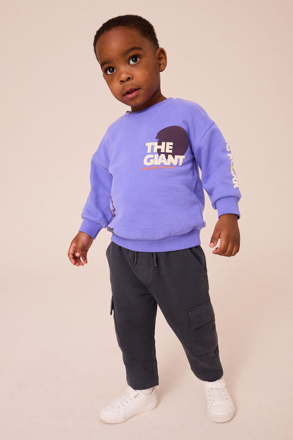 Lilac Purple Placement Print Utility Sweatshirt and Joggers Set (3mths-7yrs)