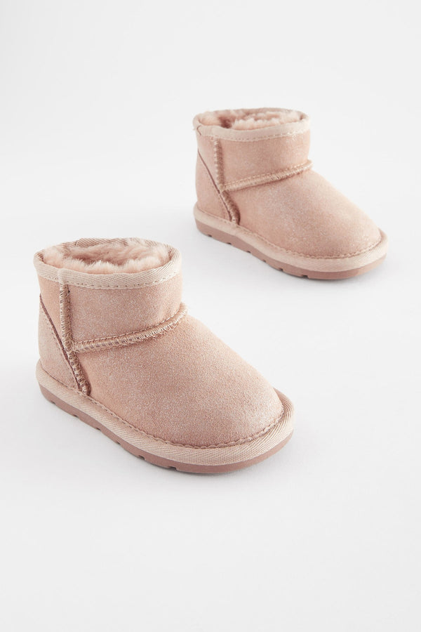 Pink Shimmer Suede Faux Fur Lined Water Repellent Pull-On Suede Boots