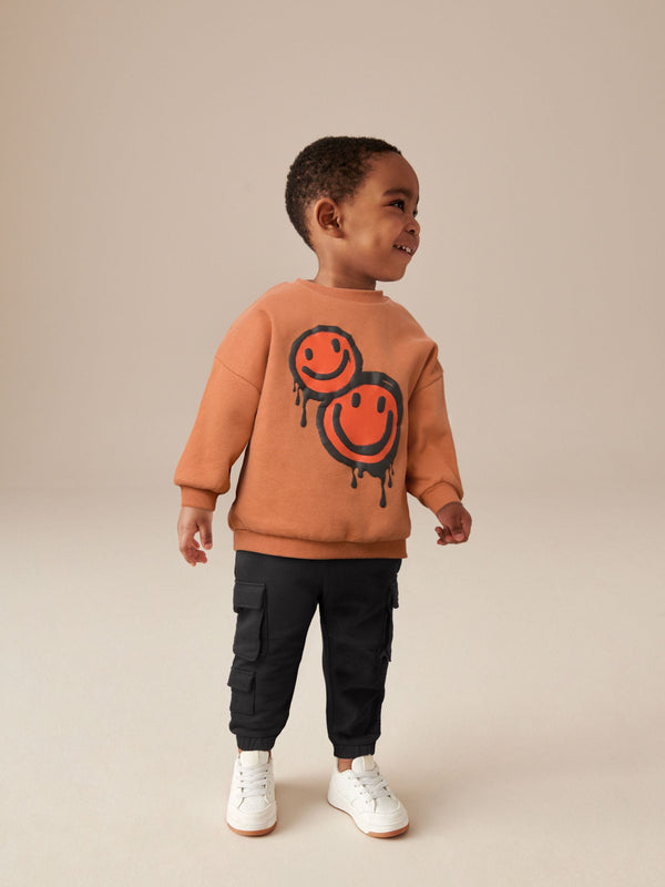 Rust Brown Happy Sweatshirt and Utility Joggers 2 Piece Set (3mths-7yrs)