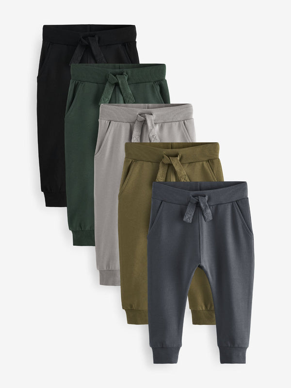 Grey/Black/Green Skinny Fit Joggers 5 Pack (3mths-7yrs)