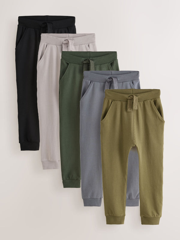 Grey/Black/Green Skinny Fit Joggers 5 Pack (3mths-7yrs)