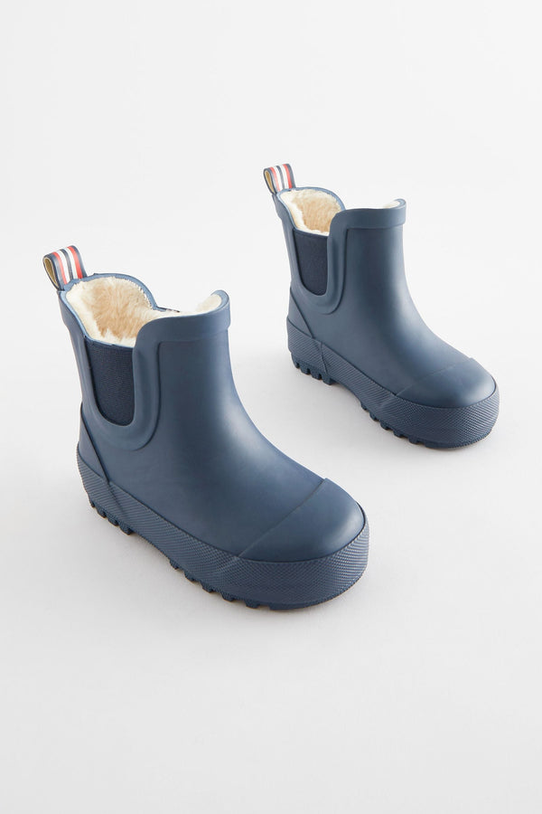 Navy Plain Warm Lined Ankle Wellies