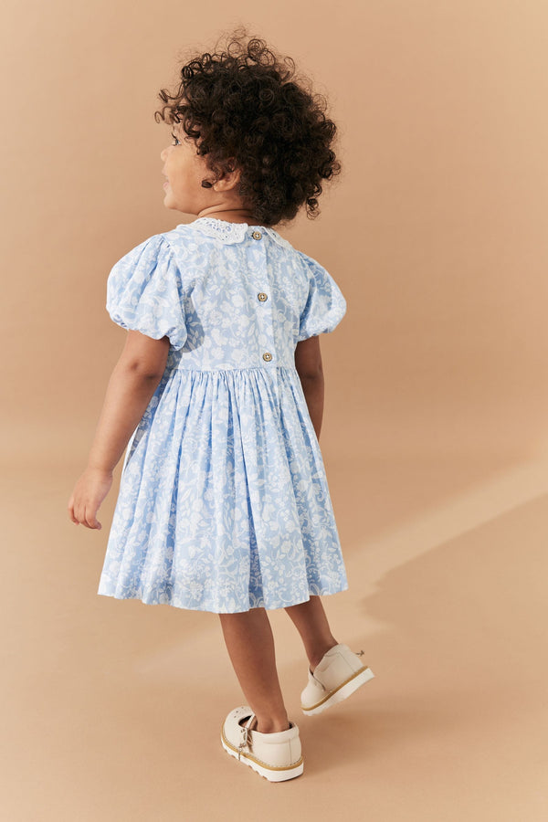 Blue Lace Collar Shirred Dress (3mths-8yrs)