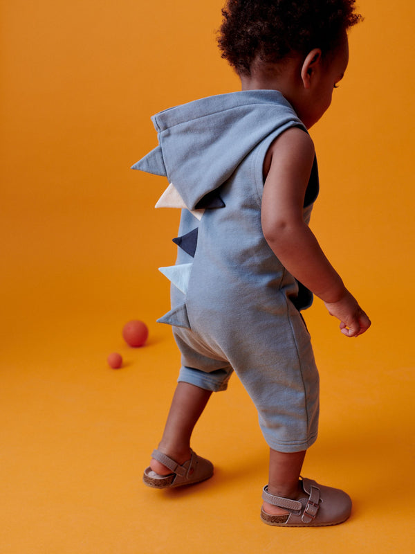 Teal Blue Dino Spike 100% Cotton Short All-In-One (3mths-7yrs)