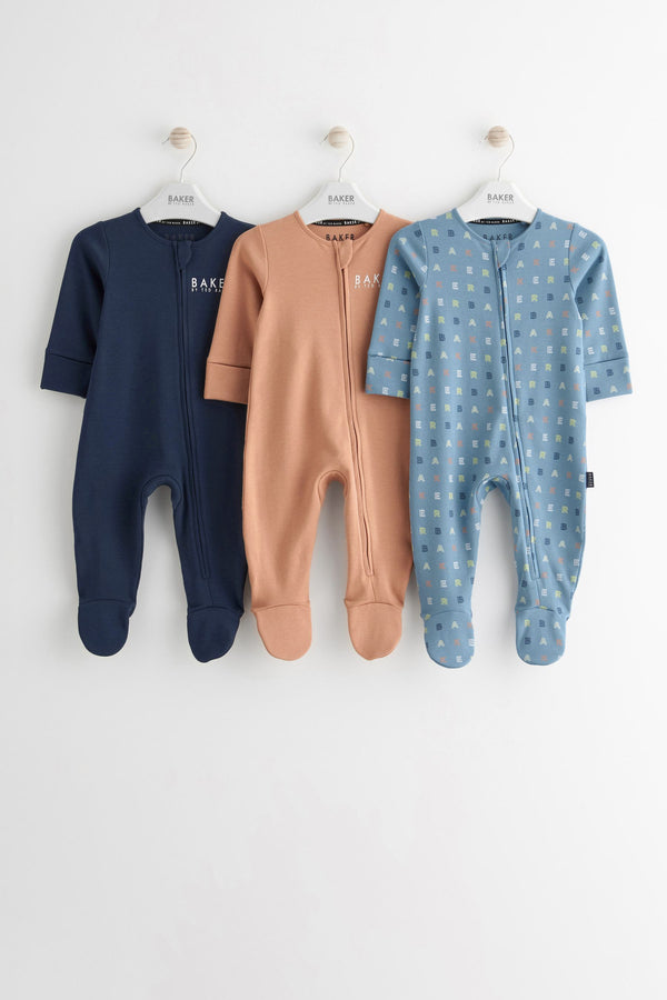 Blue/Navy/Rust Baker by Ted Baker 100% Cotton Sleepsuit 3 Pack