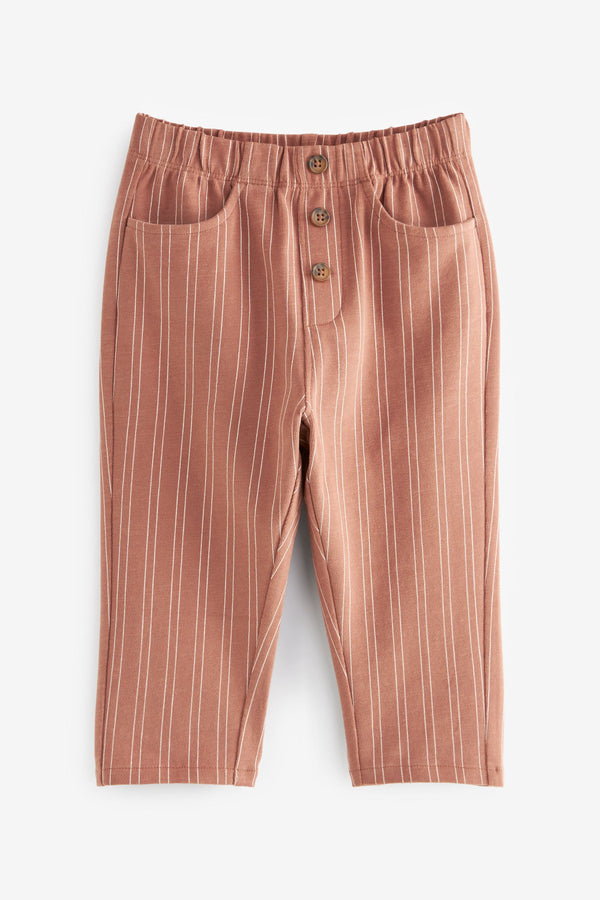 Tan Brown/Cream 100% Cotton Lightweight Stripe Jersey Joggers (3mths-7yrs)