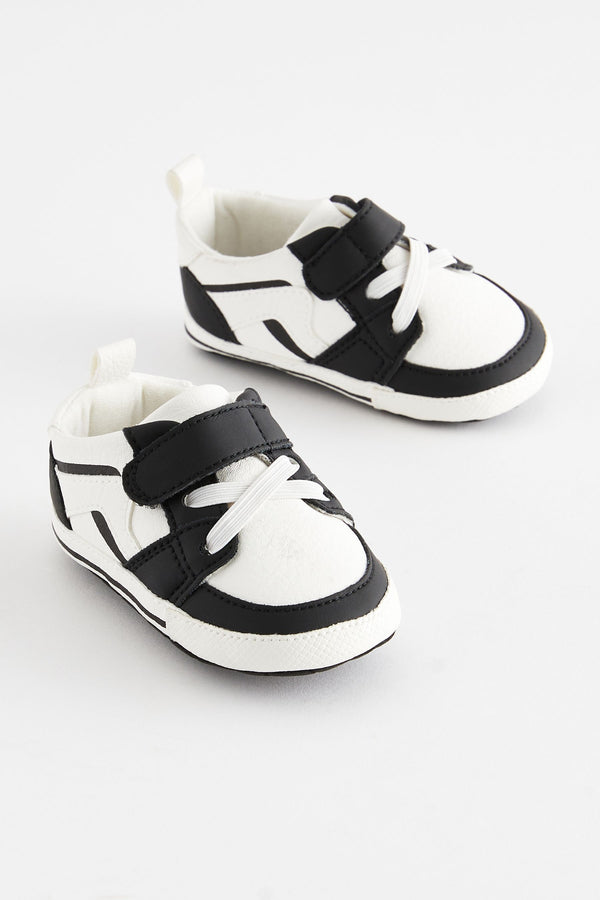 Black/White Touch Fastening Elastic Lace Baby Trainers_ fawre_