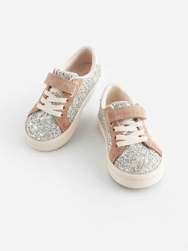 Silver Glitter Wide Fit (G) Elastic Lace Trainers