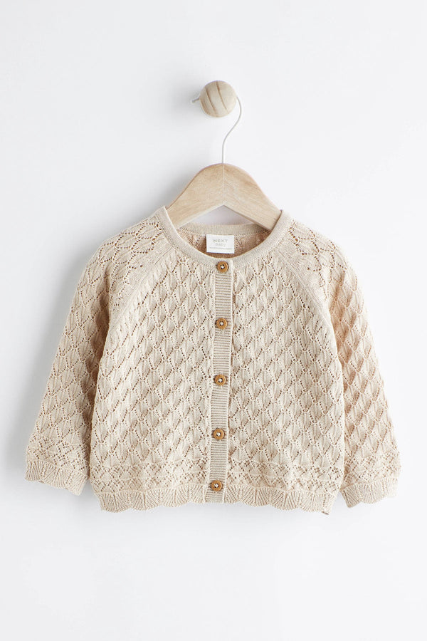 Neutral Baby Pointelle 100% Cotton Knitted Cardigan (0mths-2yrs)