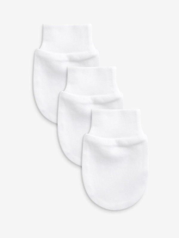 White 100% Cotton Baby Scratch Mitts 3 Pack