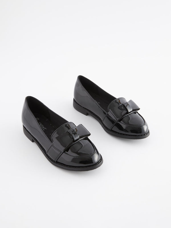Black Patent School Bow Loafers
