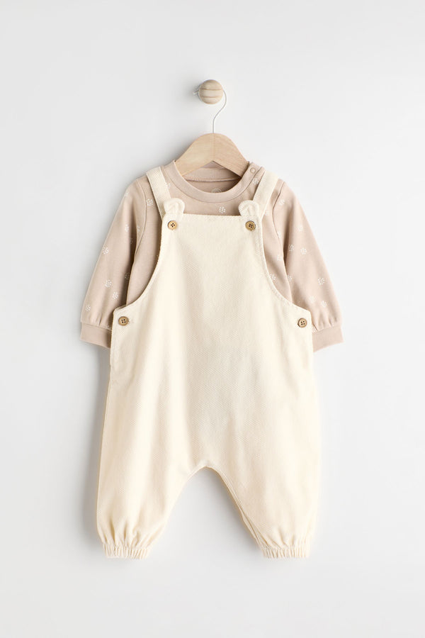 Cream Woven Baby Dungarees and Bodysuit Set (0mths-2yrs)