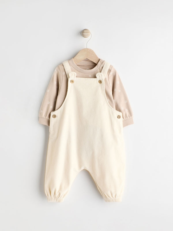 Cream Woven Baby Dungarees and Bodysuit Set(immediate)