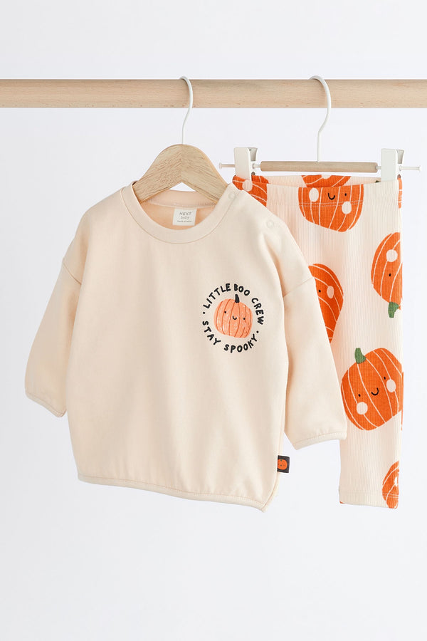 Neutral Pumpkin Cosy Baby 100% Cotton Sweatshirt and Leggings Set (0mths-2yrs)