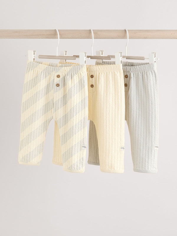 Grey/Cream 100% Cotton Baby Leggings 3 Pack (0mths-2yrs)