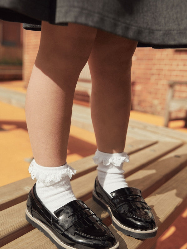 Black Patent Standard Fit (F) School Tassel Loafers
