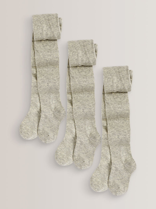 Grey Marl Regular Length 3 Pack Cotton Rich School Tights