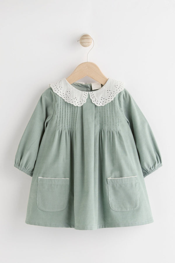 Sage Green Baby Collared Woven Dress With Tights (0mths-2yrs)