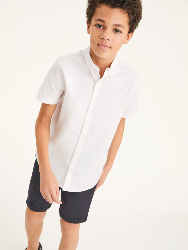 White 1 Plain Short Sleeve Cotton Rich Oxford Shirt (3-16yrs)