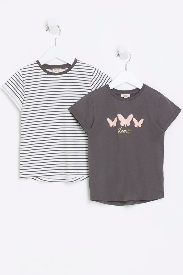 River Island Mini Girls 100% Cotton Stripe T-Shirts 2 Pack