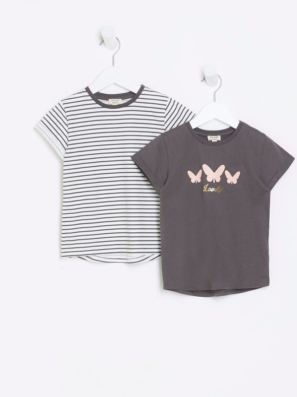 River Island White/Grey 100% Cotton Stripe T-Shirts 2 Pack