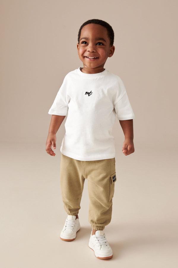 White/Tan Short Sleeve T-Shirt and Utility Joggers Set (3mths-7yrs)