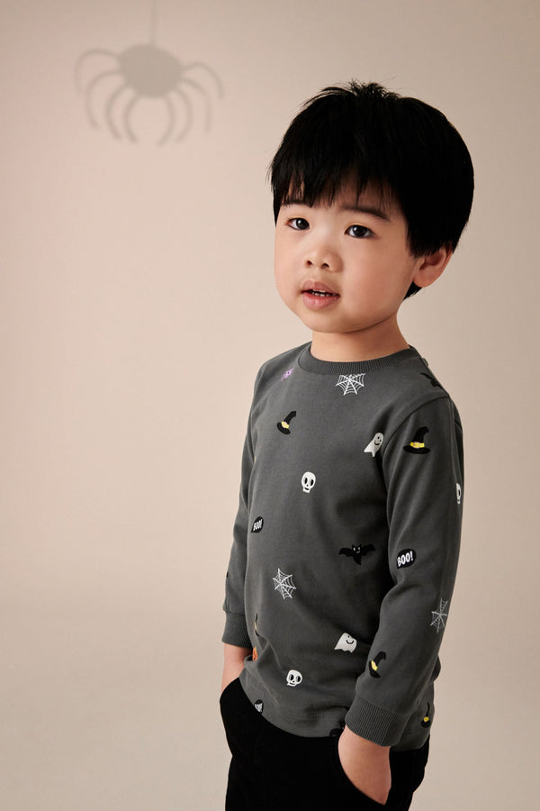 Charcoal Grey Halloween 100% Cotton Long Sleeve T-Shirt (3mths-7yrs)