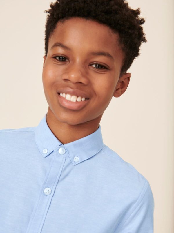 Blue Plain Single Oxford Shirt (3-16yrs)